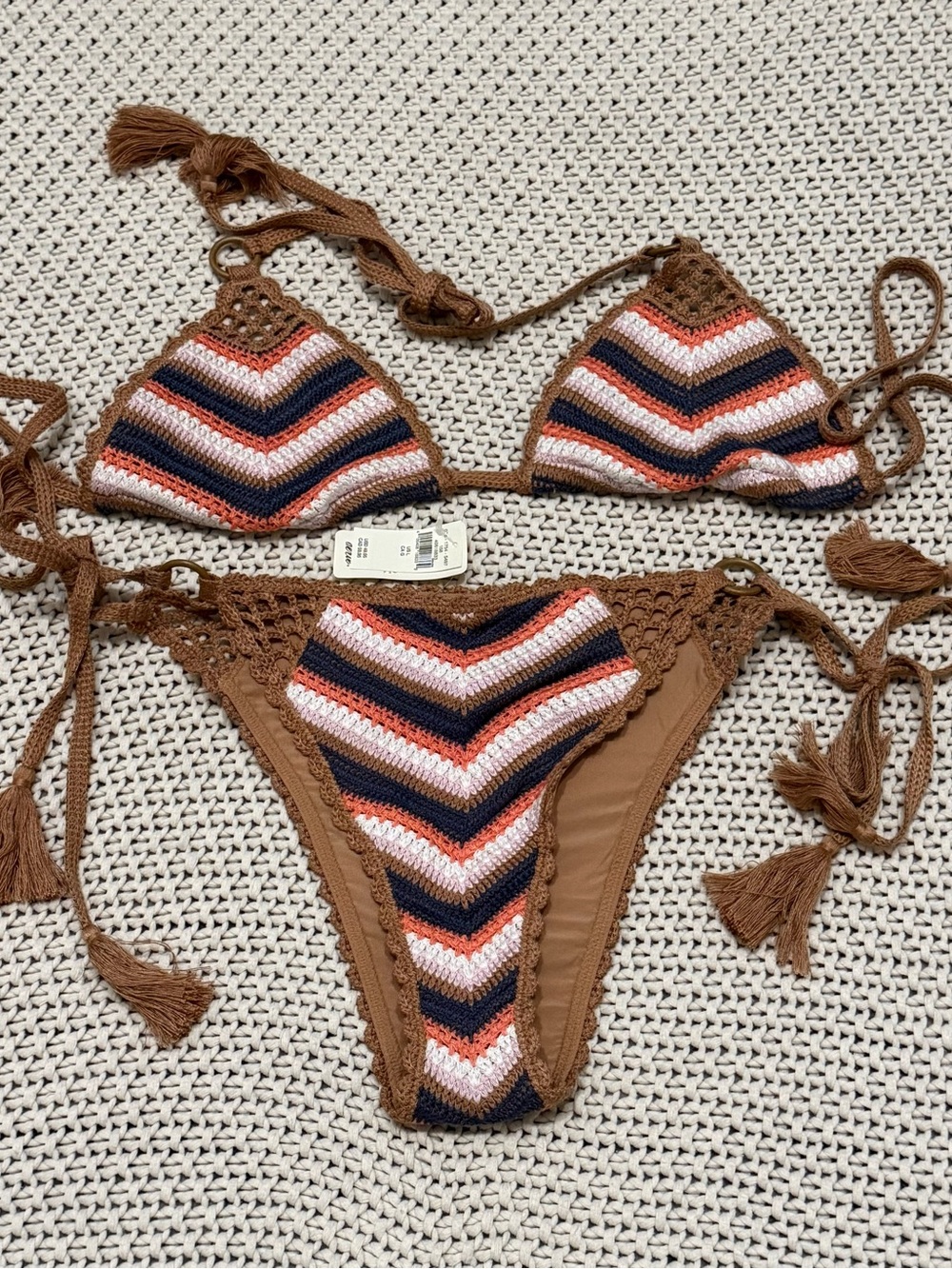 NWT Aerie Chevron Crochet Bikini Set - Size Large